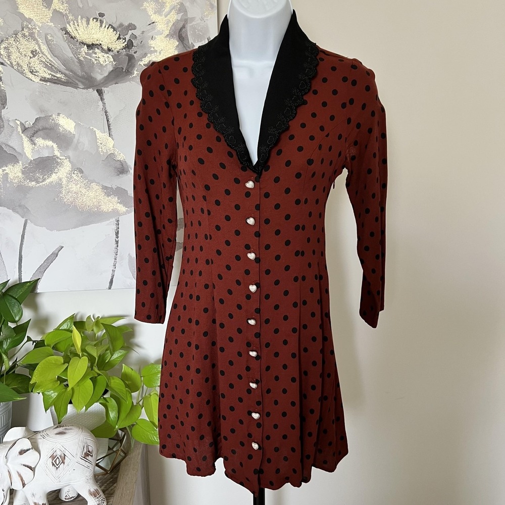 Reformation Dress Mini Polka Dot Cottage Dark Academia French Girl Chic Retro